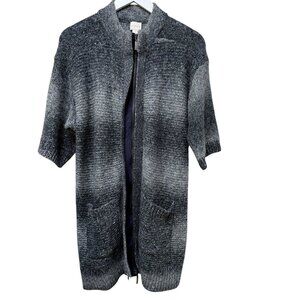 Chico's Zip Front Cardigan Medium (Chicos 1) Long Sweater Blue Wool Blend